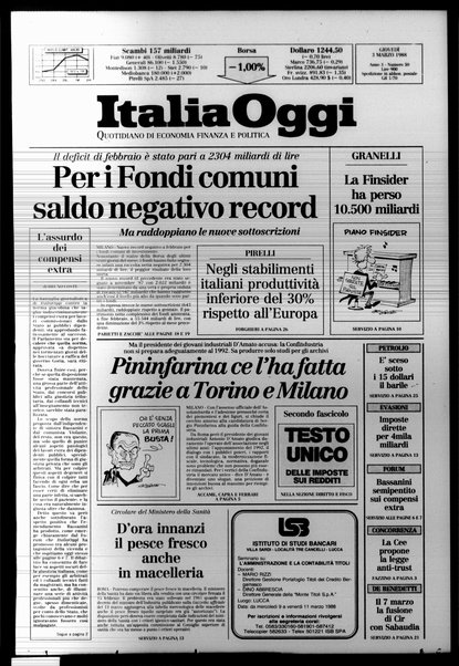 Italia oggi : quotidiano di economia finanza e politica